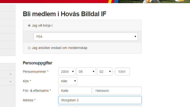 Formulär för nya medlemmar