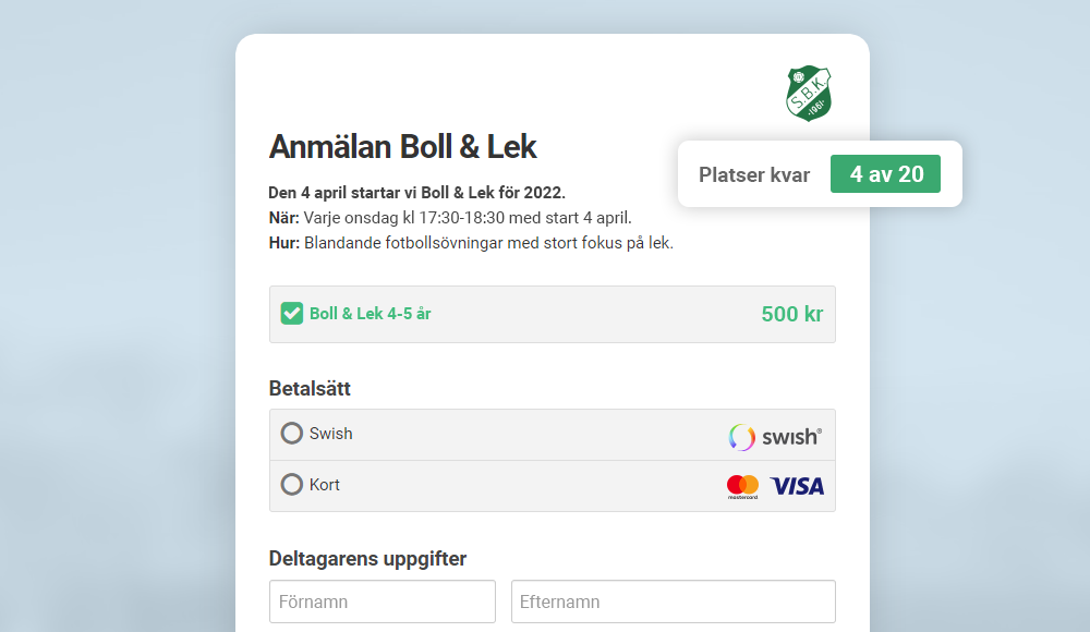 Anmälan för nya medlemmar.