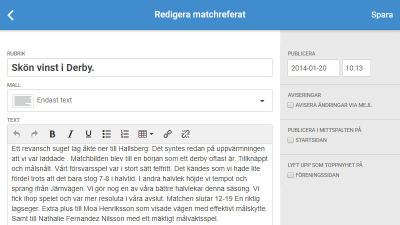 Matchrapport direkt efter slutsignalen